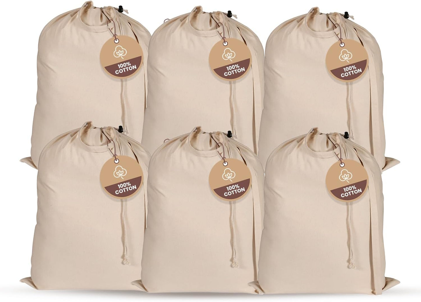 LFH Home Large Premium 100% Cotton Canvas Laundry Bag with Drawstring and Handles Heavy Duty, Multi-Use, and Washable for Home, Travel, College or Storage 28x40 (Pack of 6)-Natural
