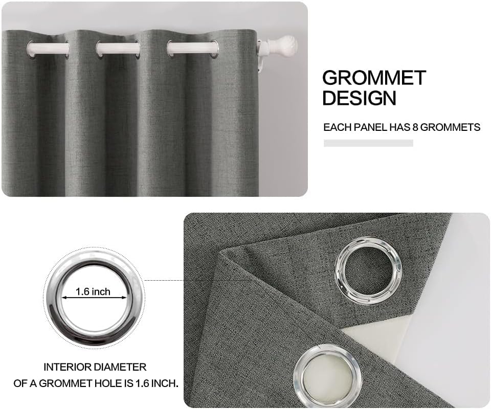 MIULEE Linen Texture Curtains for Bedroom Solid 100% Blackout Thermal Insulated Dark Grey Curtains Grommet Room Darkening Drapes Luxury Decor for Living Room Nursery 52x45 Inch (2 Panels)