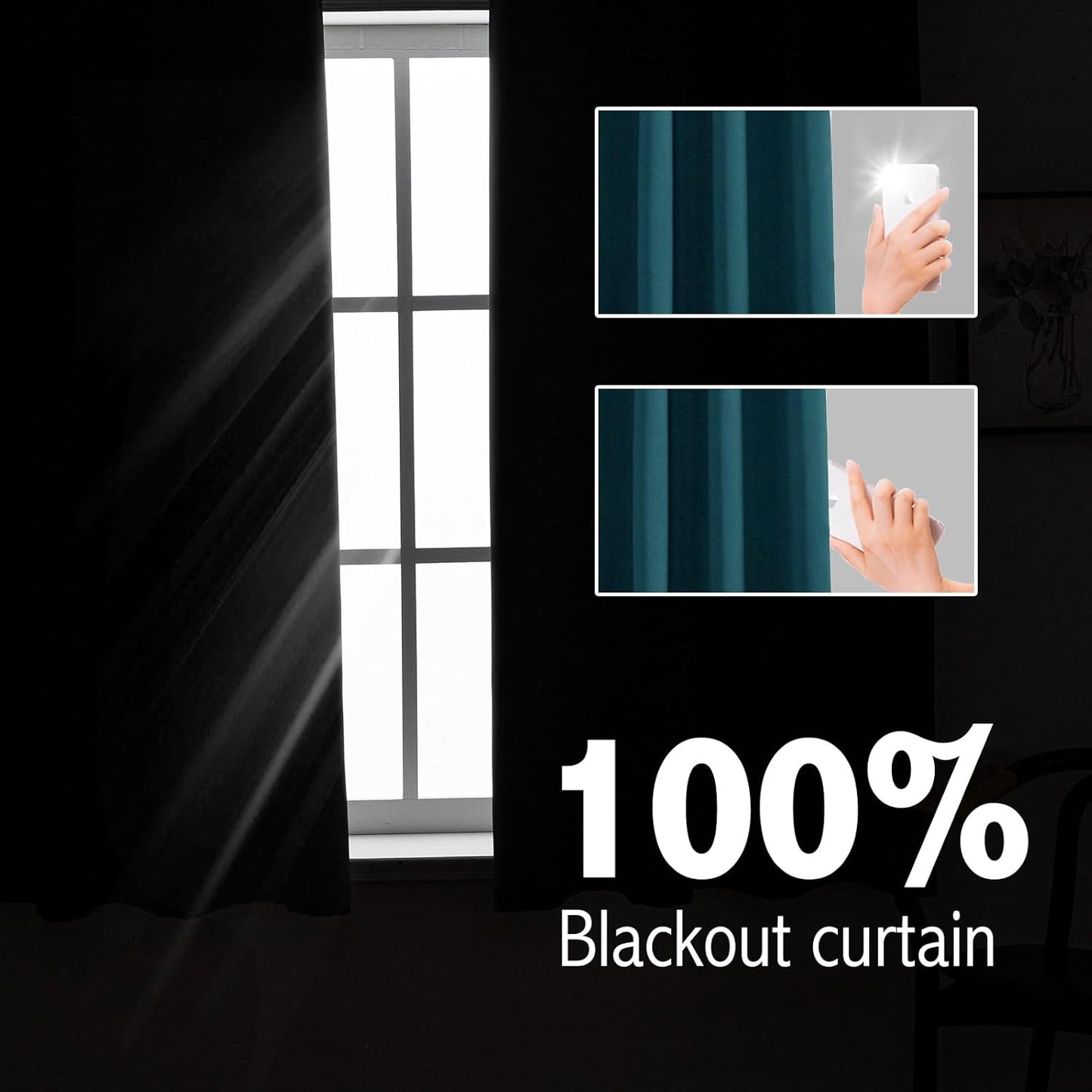 Anytime 100% Blackout Curtain Set, Thermal Insulated & Energy Efficiency Window Draperies for Guest Room, Full Shading Panels for Shift Worker and Light Sleepers（Greyish Blue, 2 Panels, 42W x 45L）