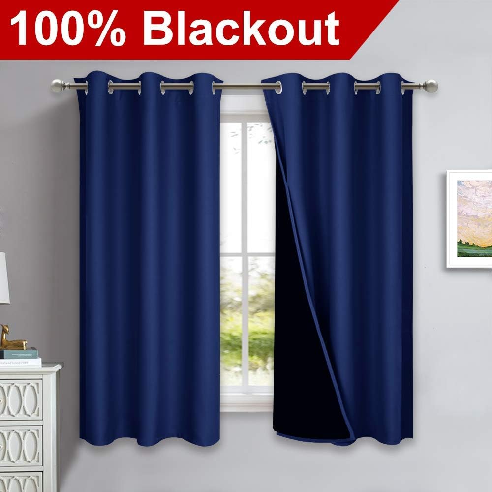 NICETOWN 100% Blackout Curtain Set, Royal Blue, 37W x 40L, 2 PCs, Thermal Insulated & Energy Efficiency Window Draperies for Guest Room, Full Shading Panels for Shift Worker and Light Sleepers