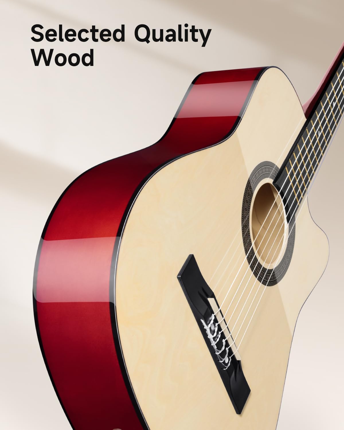 Moukey 38" Acoustic Guitar for Beginners Kids Youth Adult Cutaway Guitarra Acustica Kit with Chord Poster, Gig Bag, Tuner, Picks, Nylon Strings, Capo, Strap - Natural