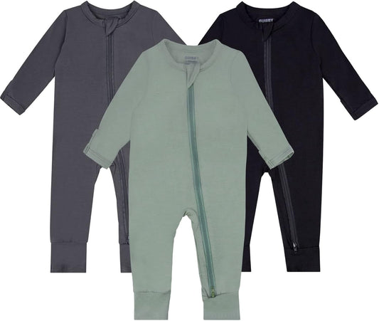 GUISBY Baby Pajamas with Mitten Cuffs - 3Pcs Girls Boys 2 Way Zipper Long Sleeve Rayon Sleepers