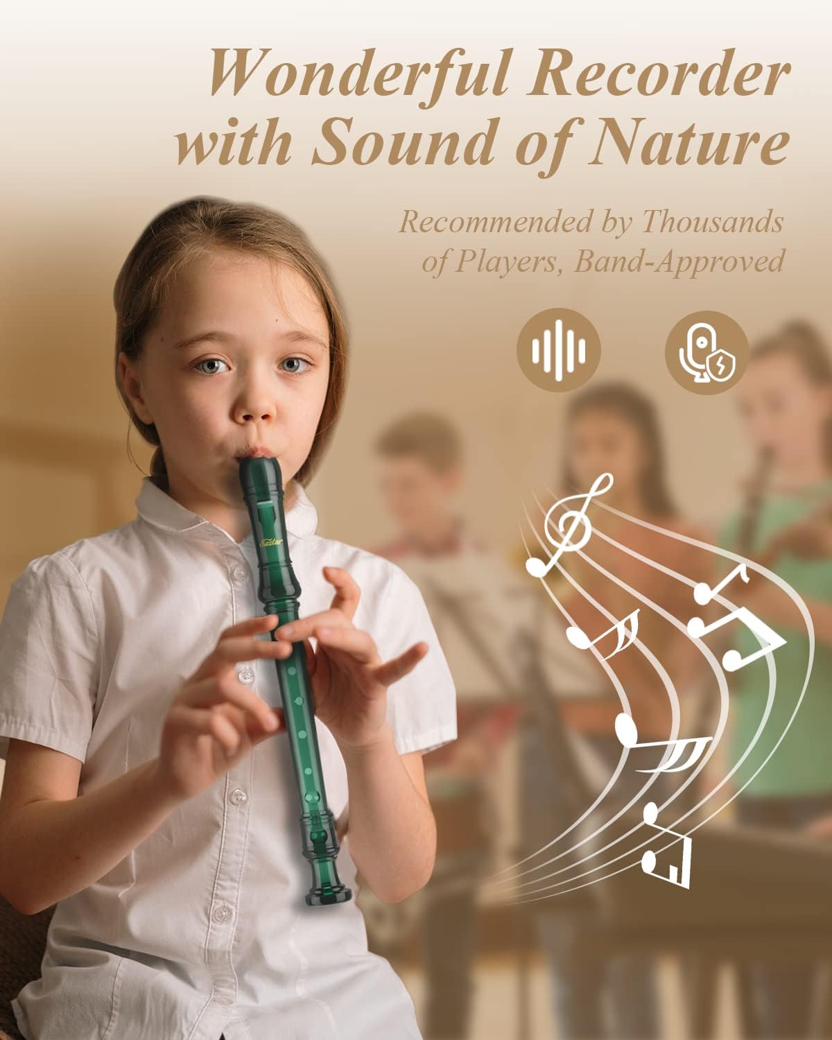 Eastar Soprano Recorder Instrument for Kids Students Beginners, German fingering C Key with Cleaning Kit, Storage Bag, Fingering Chart, ERS-1GG, Dark Green, School-Approved