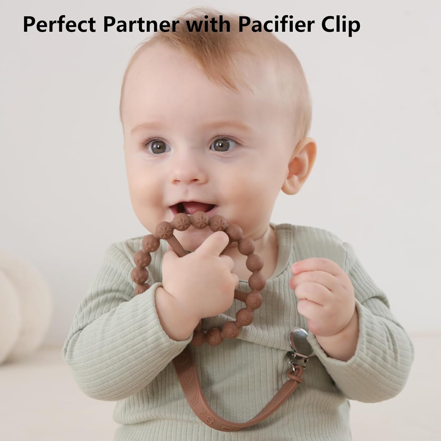 3 Pack Ring Teether Baby Infant Toys, Baby Essentials, Silicone Teething Ring Toys for Babies 0-6 Months, Seposeve Toddler Teethers 6-12 Months 12-24 Months, Infant Teething Relief, Brown Green Blue