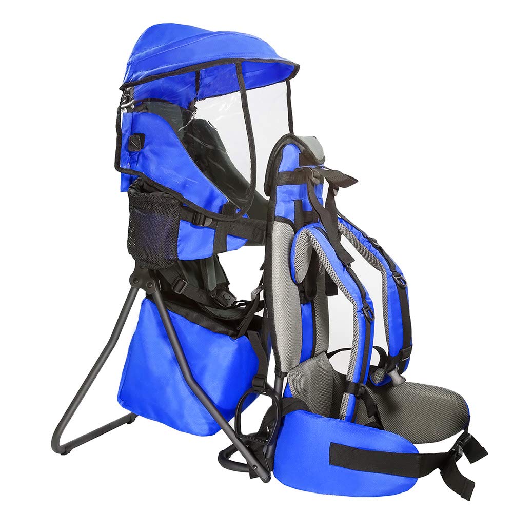 ClevrPlus Cross Country Baby Backpack Carrier, Blue, Toddler Hiking Backpack with Comfortable Seat, Adjustable Straps & Belt, Foldable Frame Lightweight Large Capacity Child Carrier for Outdoor