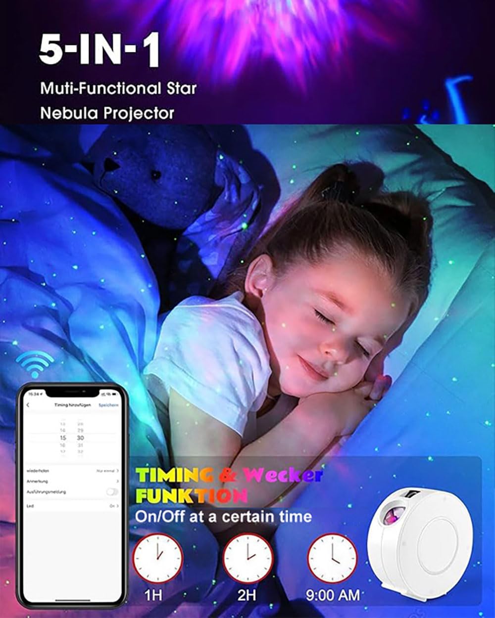 Galaxy Projector for Bedroom, Star Projector,Smart APP Memory Setting,Compatible with Alexa & Google Home, for Kids Adults Bedroom,Room Decor,Game Room,Party (Blue Star+Remote)