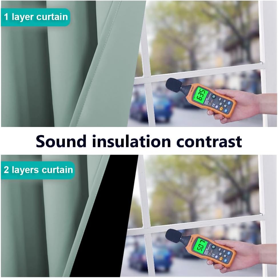 NICETOWN 100% Blackout Curtains 84 inches Long, Seafoam Green, 52 inches Wide, Pair of Energy Smart & Noise Blocking Out Drapes for Baby Room Window, Thermal Insulated Guest Room Lined Window Dressing