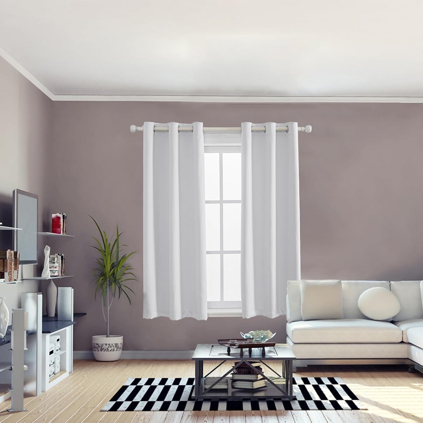 Anytime 100% Blackout Curtain Set, Thermal Insulated & Energy Efficiency Window Draperies for Guest Room, Full Shading Panels for Shift Worker and Light Sleepers（Greyish White, 2 Panels, 42W x 45L）