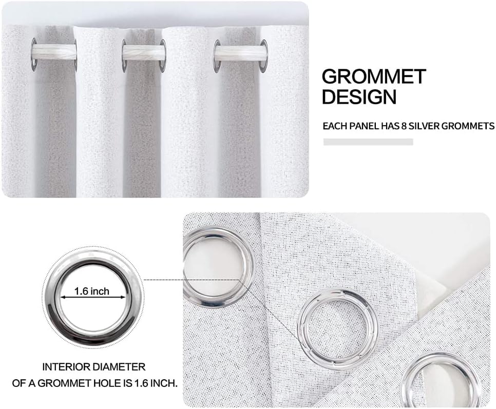 MIULEE Linen Texture Curtains for Bedroom Solid 100% Blackout Thermal Insulated Grayish White Curtains Grommet Room Darkening Curtains/Drapes Decor for Living Room 52x120 Inch (2 Panels)