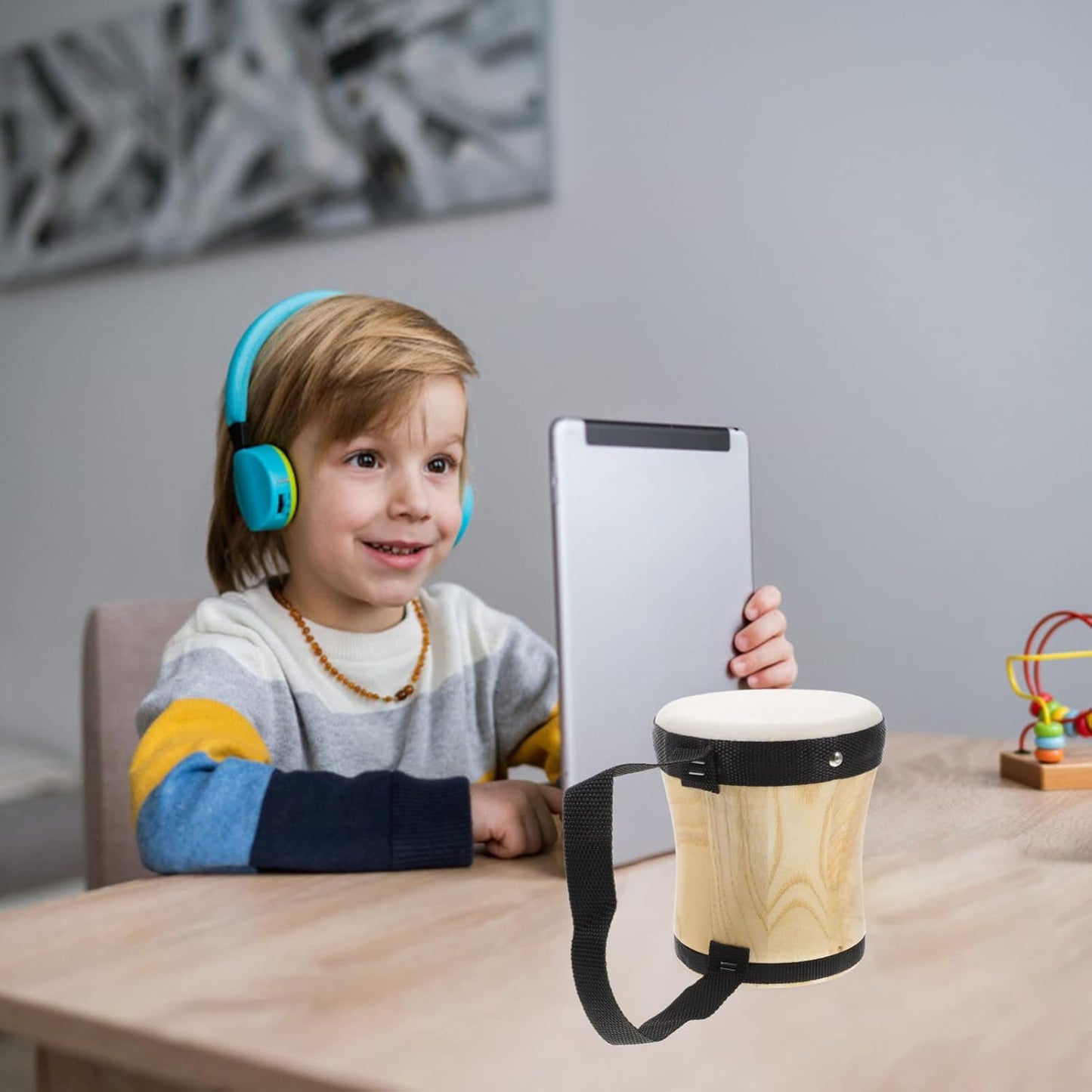 Vaguelly Kid Bongos Drum With Drum Stick Wood Percussion Musical Instrument for Kids Adults Beginners, 13cm