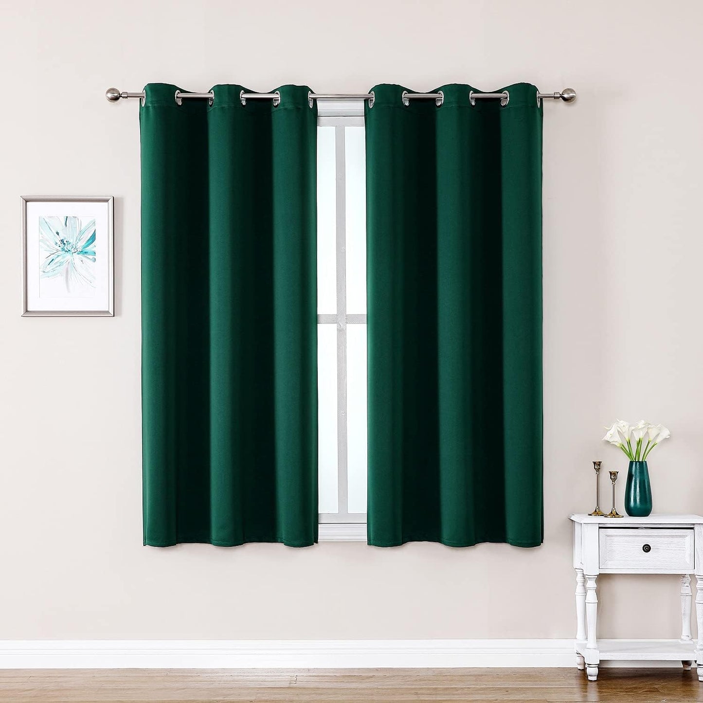 ChrisDowa Grommet Blackout Curtains for Bedroom and Living Room - 2 Panels Set Thermal Insulated Room Darkening Curtains (Forest Green, 42W x 63L)