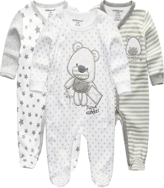 Kiddiezoom Baby and Toddler Boys'Snug Fit Footed One-Piece Romper Jumpsuit Cotton Cotton Footed Outfit
