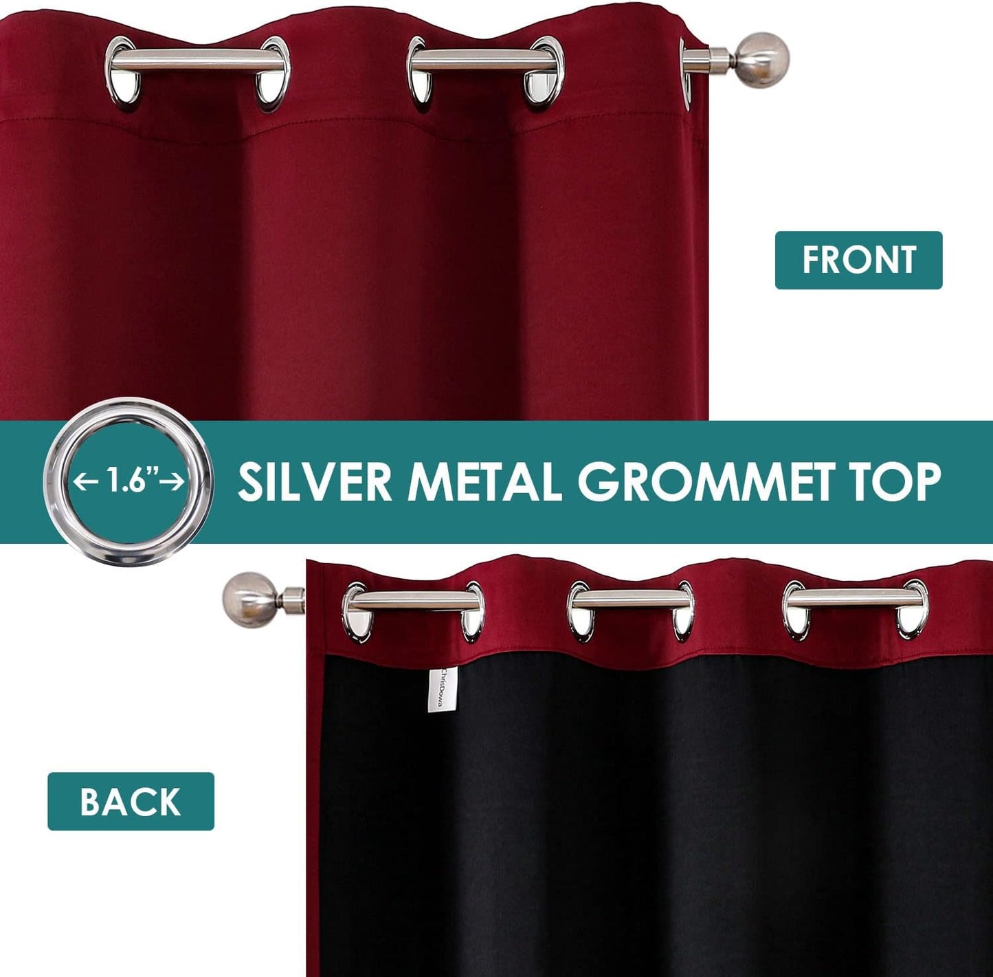 ChrisDowa 100% Blackout Curtains for Bedroom with Black Liner, 2 Thick Layers Total Blackout Thermal Insulated Grommet Small Window Curtains 2 Panels Set (Burgundy, 42 x 54 Inch)