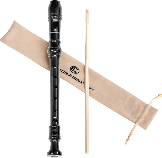 Soprano Recorder Instrument for Kids Student - German Fingering 8 Hole Flute ABS Descant Recorders for Beginners 3pcs Removable with Cleaning Rod and Storage Bag, Black