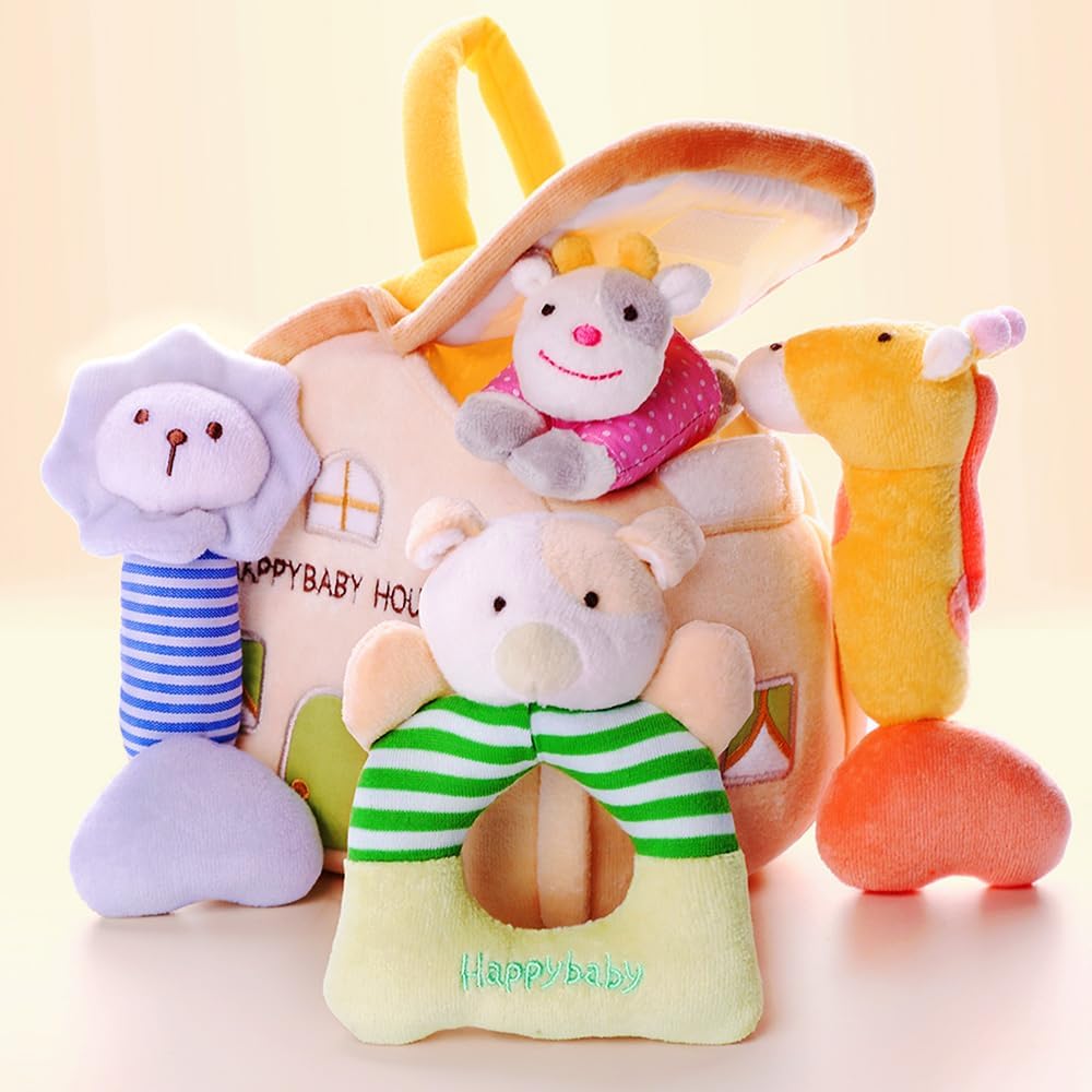 iPlay, iLearn Baby Toys 3 6 12 Month Newborn Gift, Infant Soft Jungle Stuffed Animal Rattle Plush Barn, First Birthday Basket Shower Stuffer, Boy Girl Sensory Hand Development Toy 2 4 7 9M 1 Yr-Jungle