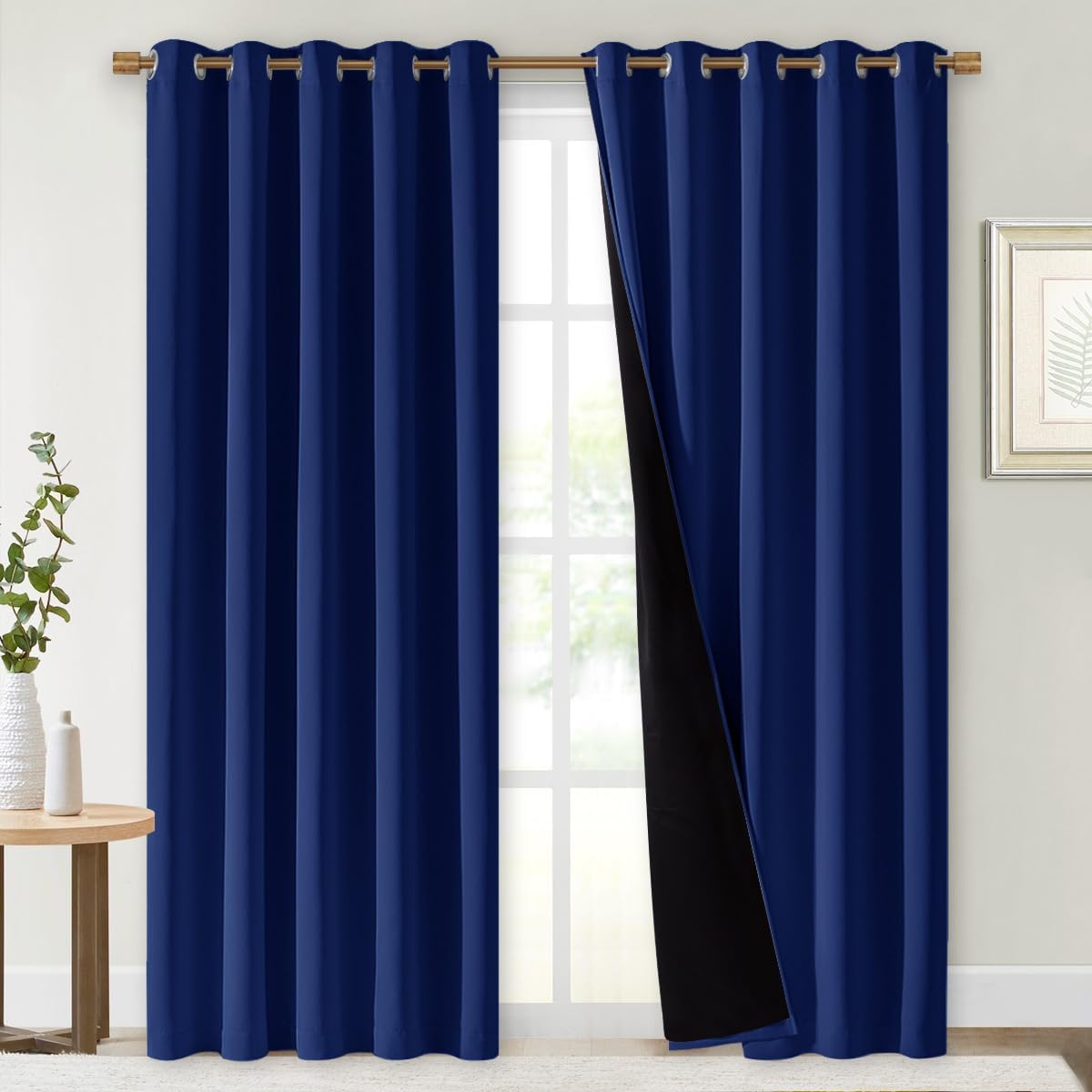NICETOWN 100% Blackout Window Curtain Panels, Royal Blue, 2 PCs, 62" Wide Each Panel, Cold and Full Light Blocking Drapes with Black Liner for Nursery, 84 inches Drop Thermal Insulated Draperies