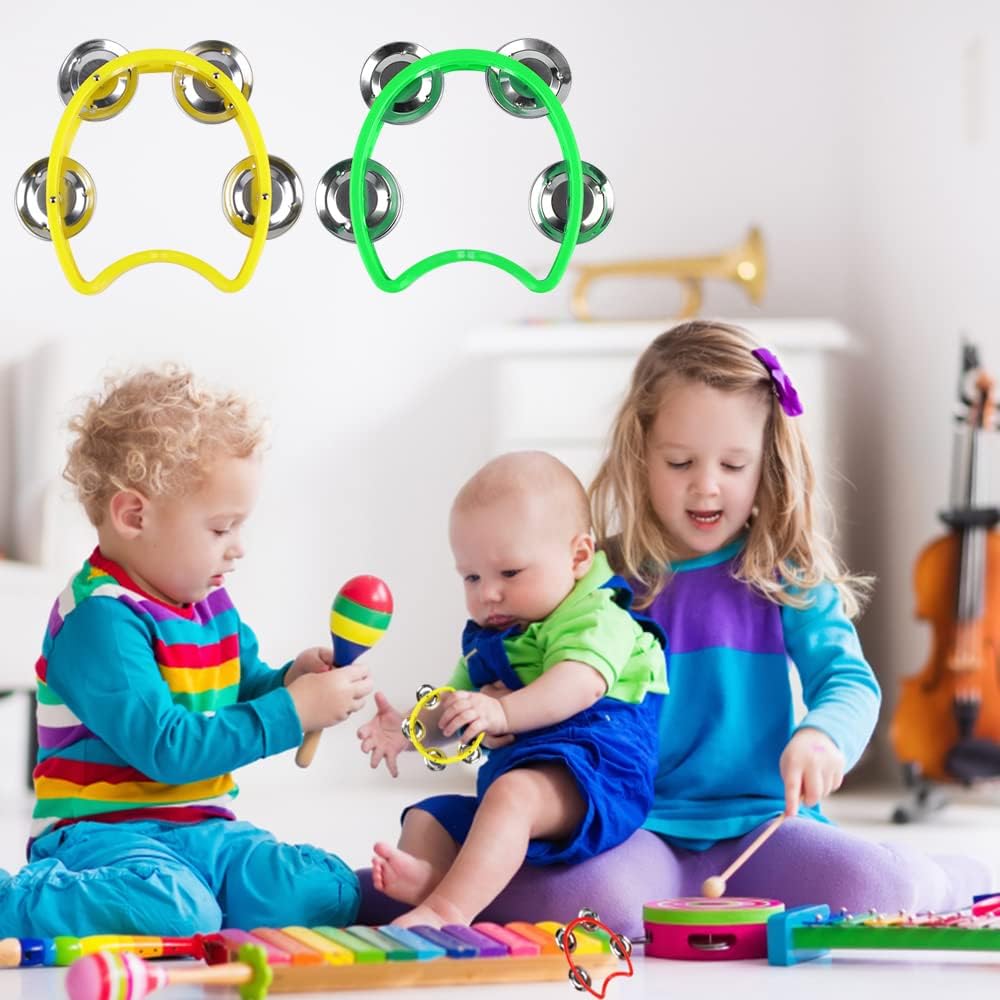 27 Pack Plastic Percussion Tambourine Hand Tambourine Bells, Mini Percussion Tambourines Bulk Hand Held Percussion Drum Musical Rhythm Instrument for Adults Kids Party Supplies(7 Colors)