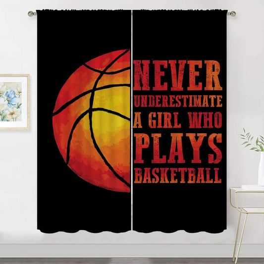 Red Basketball Blackout Curtains for Boy Girl Room Darkening Decor,Sport Theme and Motto Dark Background Bedroom Living Room Home Rod Pocket Thermal Insulated Window Curtain/Drapes Panel,42x45 Inch…