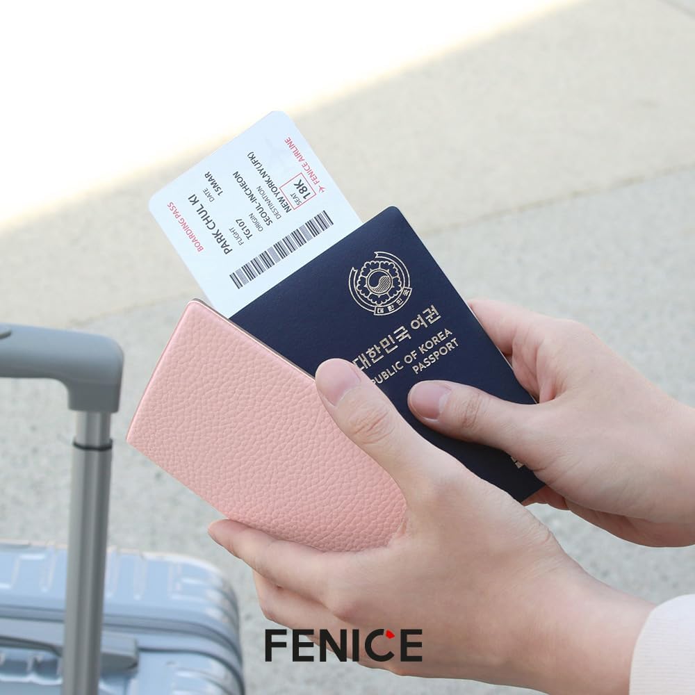 Fenice Classic Passport Cover Holder Wallet Case for Travel Essential RFID Blocking Vegan Leather Waterproof (PINK)