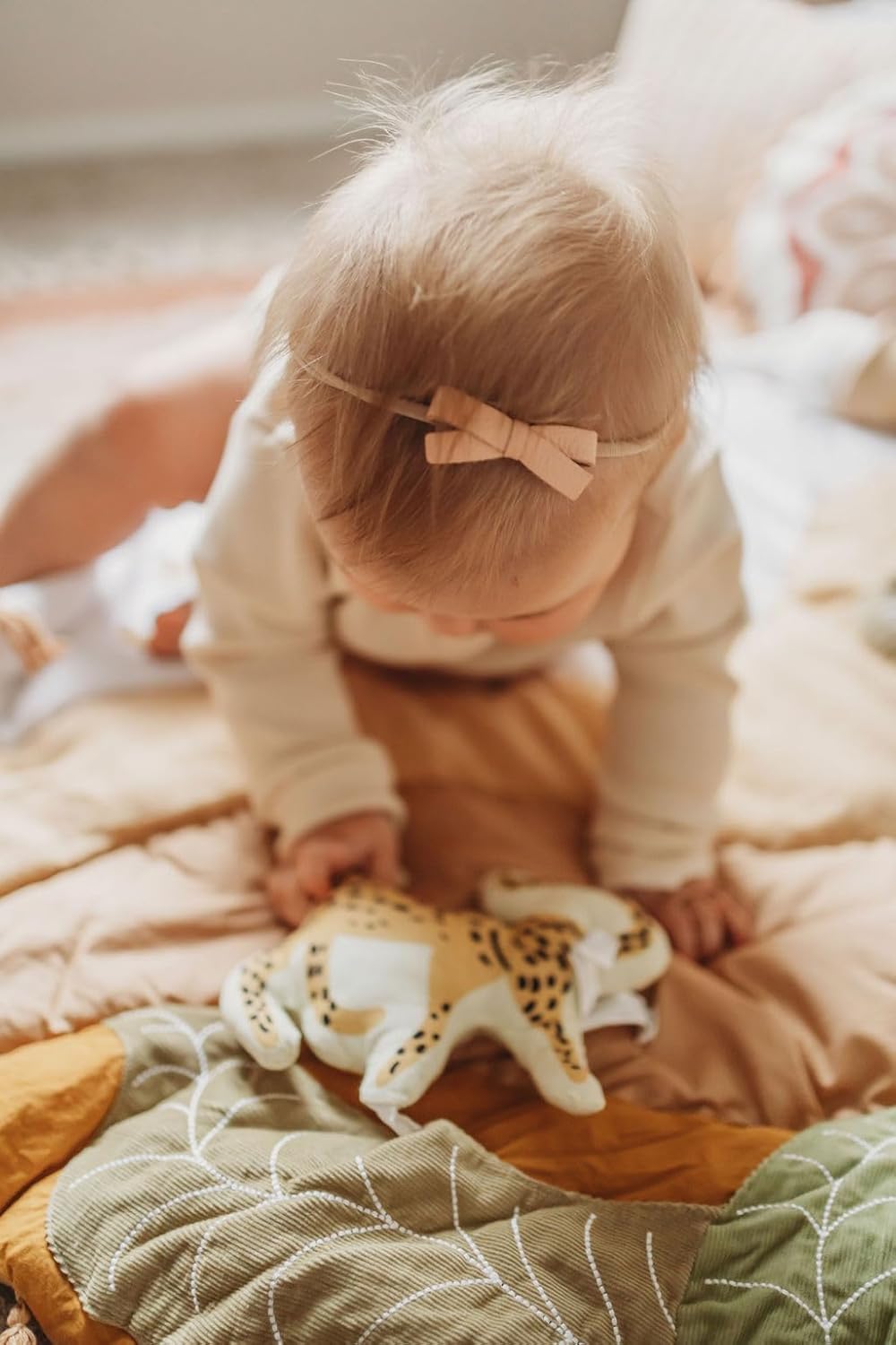 Crane Baby Activity Mat with Interactive Toys, Safari Zoo Themed Tummy Time Floor Mat, 36x36 Quilted Cotton Playmat, Infant Development Toys, Playmats for Newborn