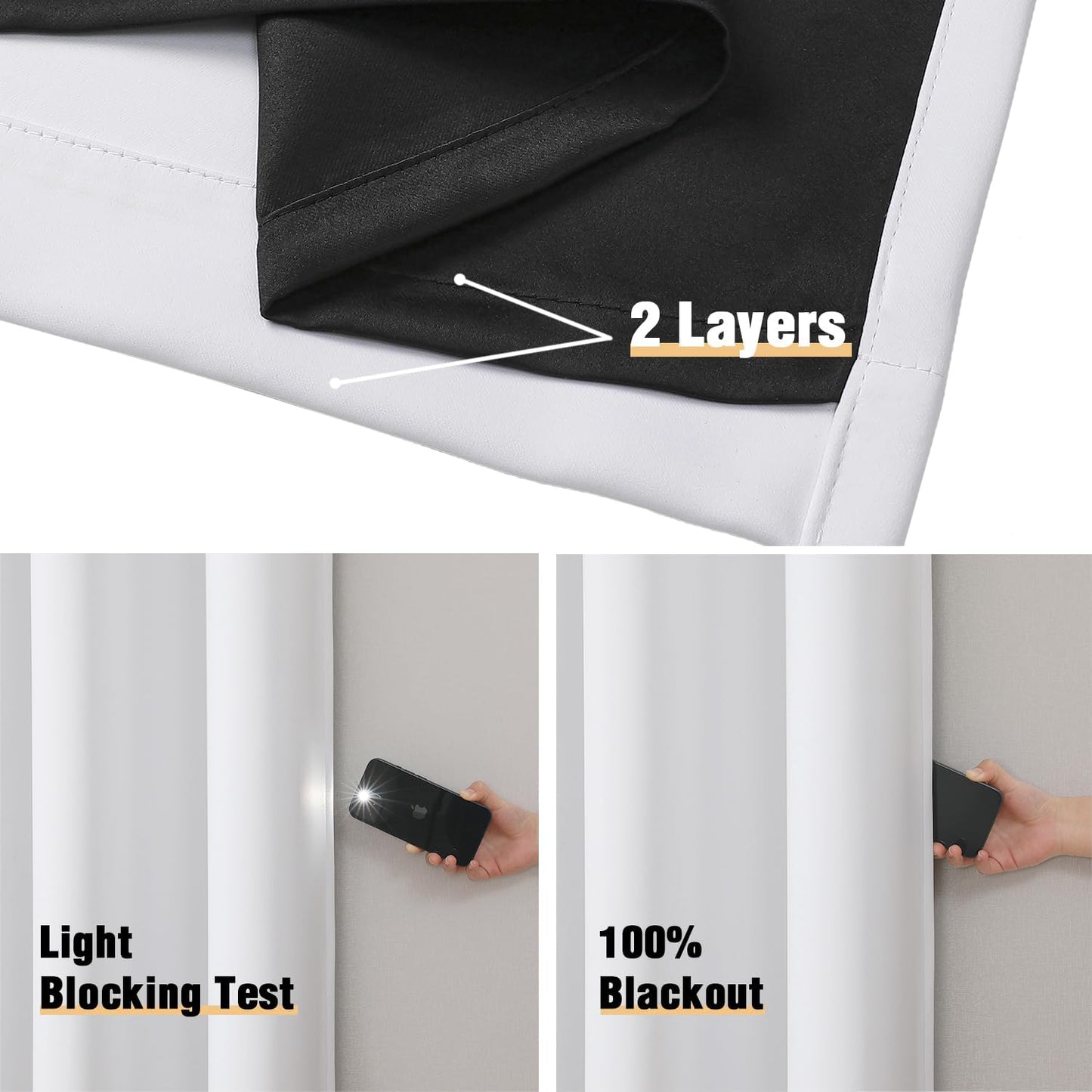 ChrisDowa White 100% Blackout Curtains 108 inch Long for Bedroom with Black Liner, 2 Thick Layers Total Blackout Thermal Insulated Grommet Window Curtains 2 Panels Set (Pure White, 52 x 108 Inch)