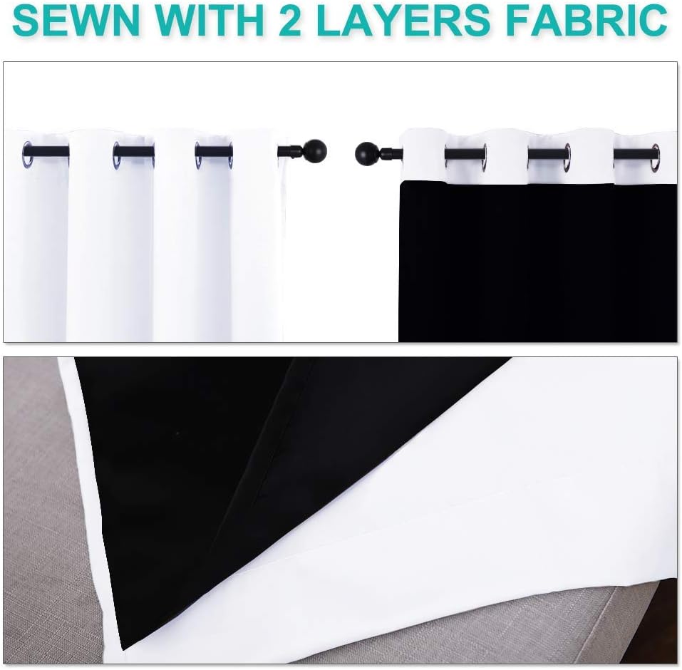 NICETOWN White Blackout Curtains 70 inches Long, 2 Pieces, 37" Wide Each Panel, Full Light Blocking Drapes with Black Liner for Nursery, Noise Reducing Thermal Insulated Draperies for Doorway