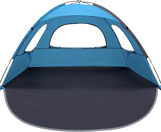 WhiteFang Beach Tent Anti-UV Portable Sun Shade Shelter for 3/4/6/8 Person, Extendable Floor with 3 Ventilating Mesh Windows Plus Carrying Bag, Stakes and Guy Lines