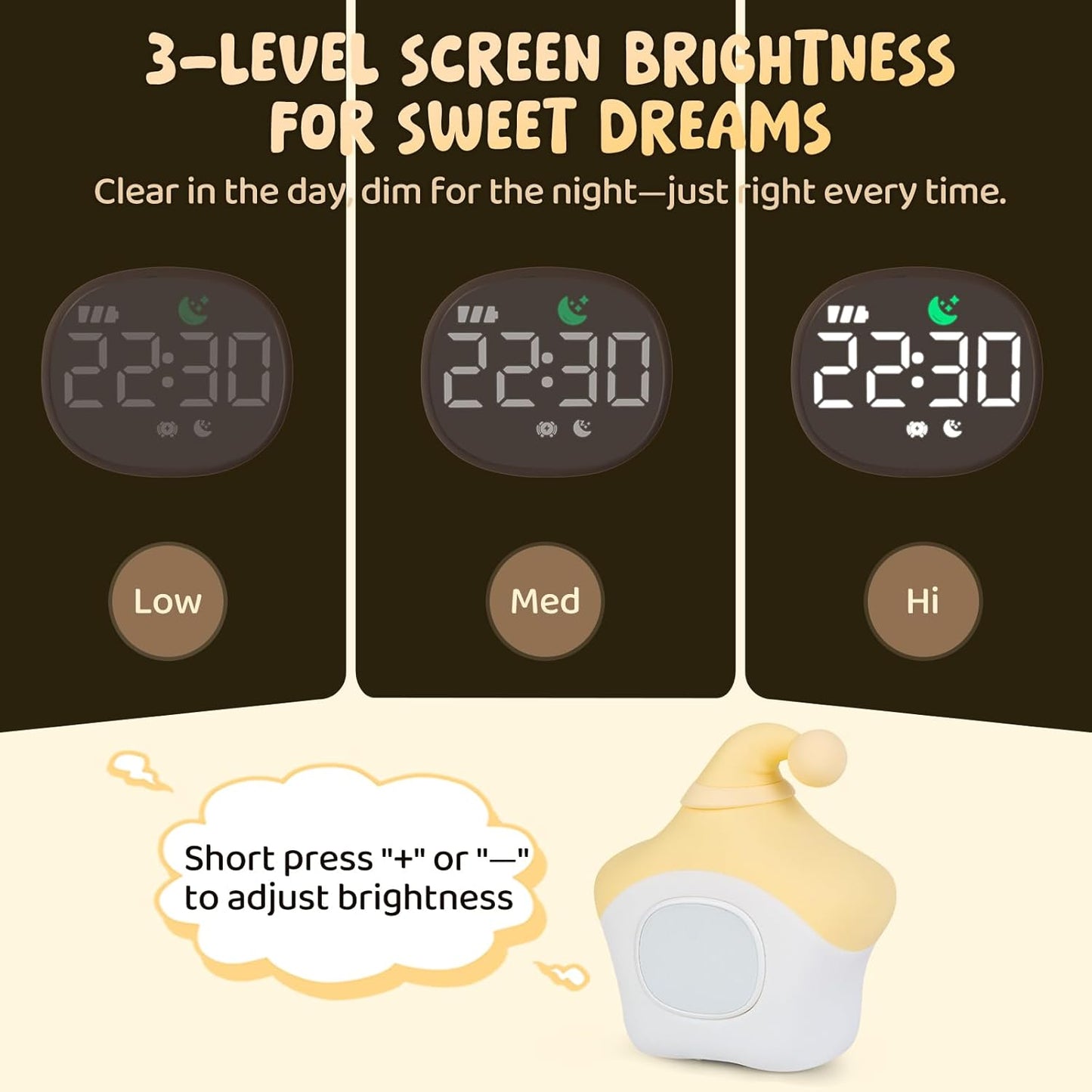 Star Alarm Clock with Night Light for Kids with Sleep Training and Sound Machine, Rechargeable Silicone Lamp OK to Wake Clock，Cute Animal Tabletop Lamp, Perfect Sleep Companion for Boys Girls, Yellow