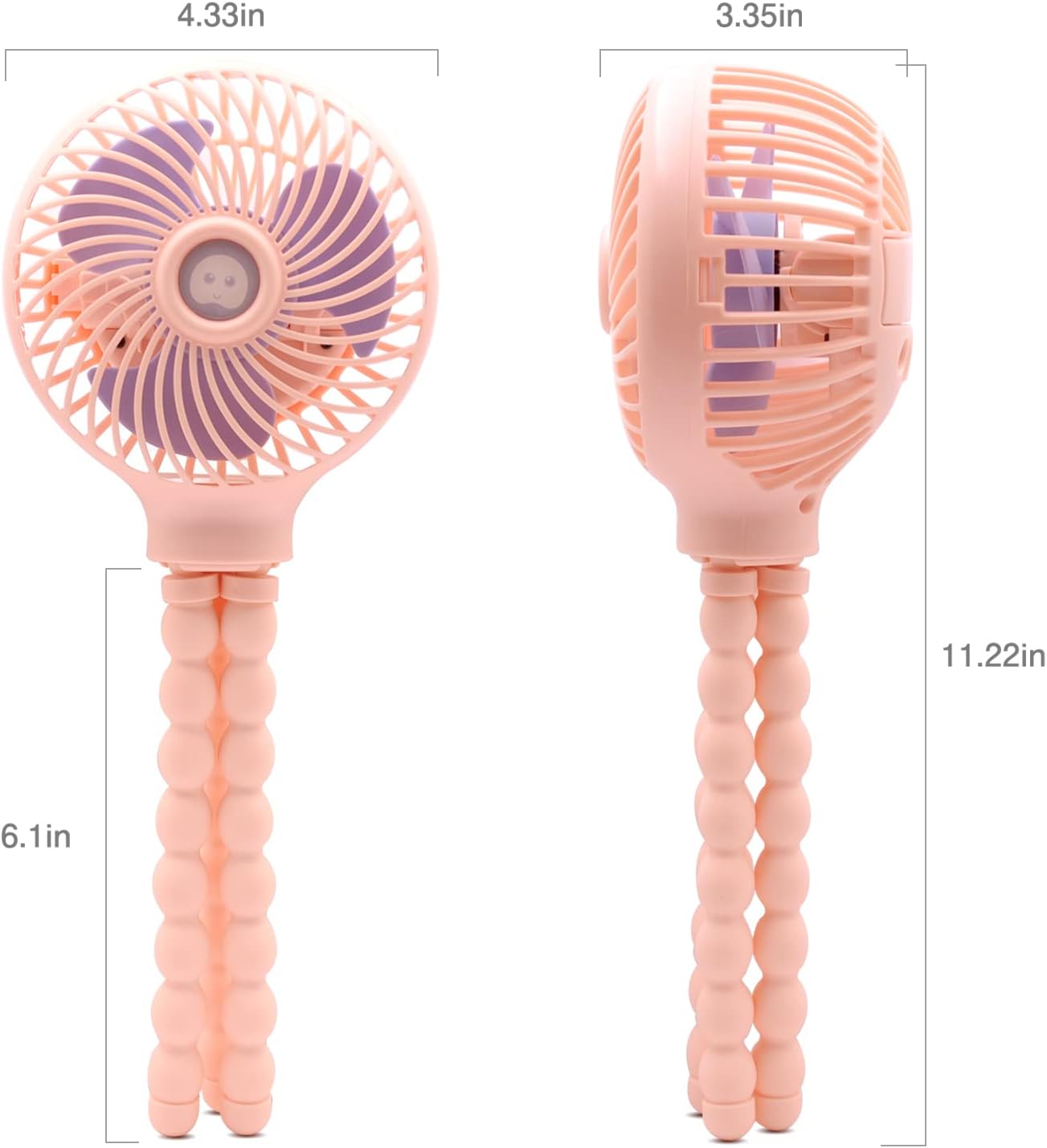 TRELC Mini Handheld Stroller Fan, Personal Portable Baby Rechargeable Fan With Flexible Tripod, Upgraded Version, Gift for Children Office Treadmill Room Car Traveling BBQ Gym (Pink)