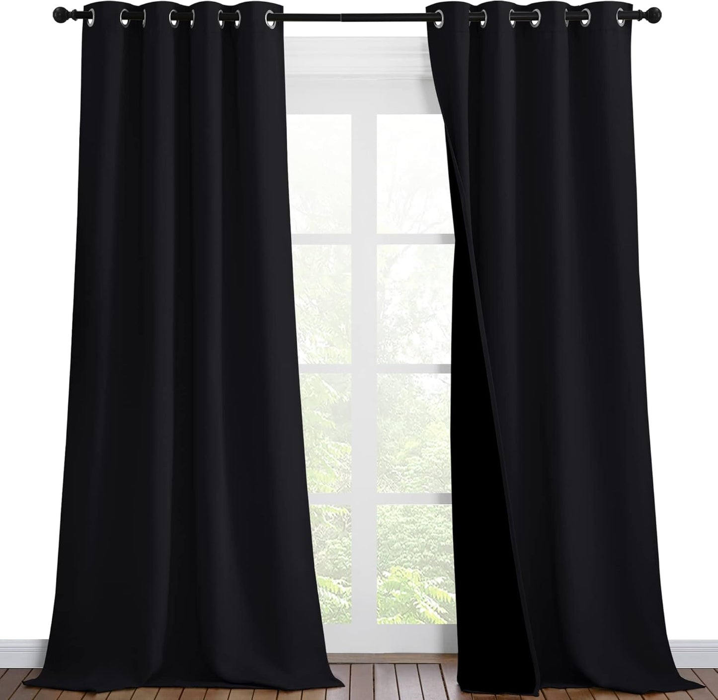 NICETOWN High-End Thermal Curtains, Full Blackout Curtains 90 Inches Long for Dining Room, Soundproof Window Treatment Drapes for Hall Room, Black, 46" Wide Per Panel, Set of 2 Panels
