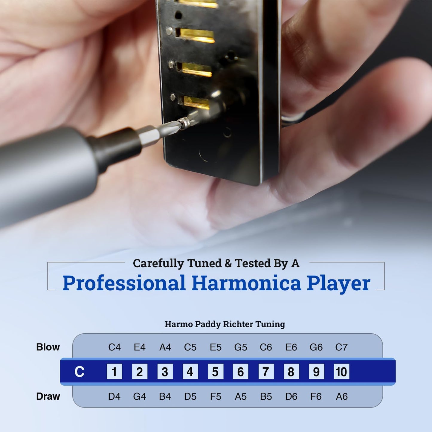 Harmo Polar Diatonic Harmonica Key of C, Paddy Richter Tuning - Specialized for Irish, Bluegrass, Celtic, and Folk Music, Mouth Organ With Case, Harmonica for Kids, Adults, Beginners & Professionals