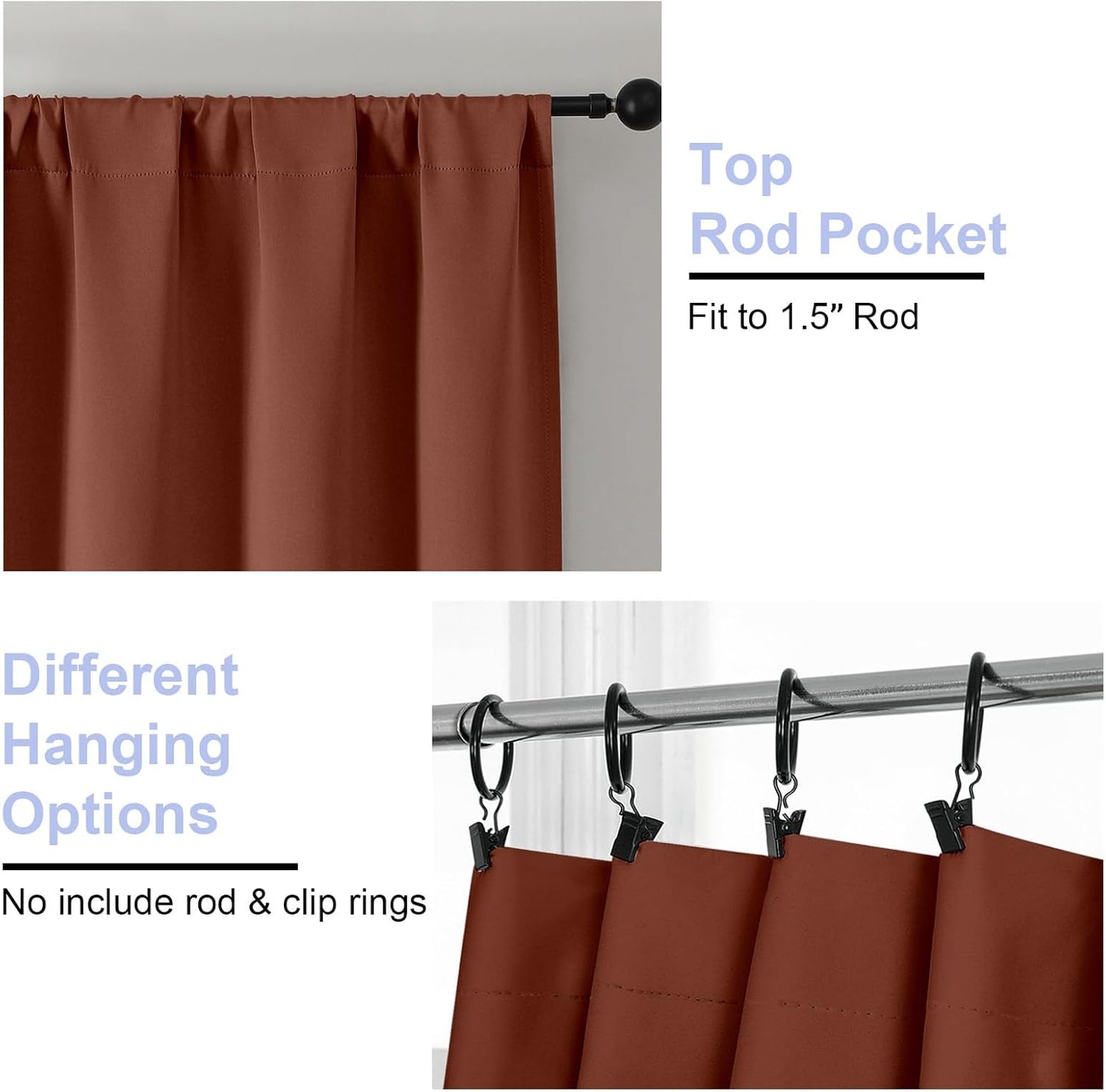 Simplebrand Ava Terracotta Blackout Curtains for Bedroom 63 Inch Length 2 Panels, Solid Thermal Insulated Energy Saving Rod Pocket Window Treatment Curtains Blackout Drapes, W40 x L63 Inch, Terracotta