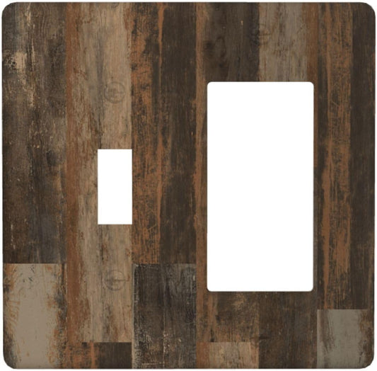 Rustic Brown Wood Grain Dark Oak Outlet Covers 1 Toggle 1 Rocker Combination Decorative Wall Plate Electrical Switch Plates Light Switch Cover Plate for Farmhouse Home Decor
