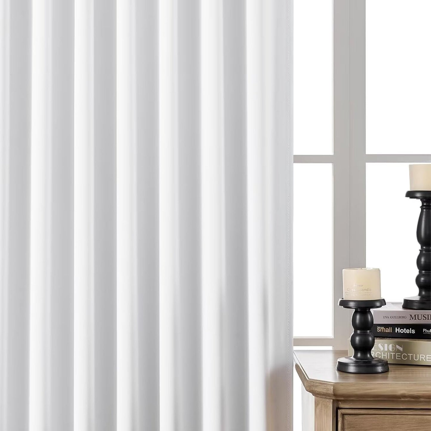 Joydeco 96 Inch 60% Blackout White Curtains 2 Panels, Elegant Semi Sheer Curtains for Bedroom, Thermal Insulated Black Out Drapes for Living Room, Rod Pocket Back Tab Drapes(W52 x L96 Inch,Pure White)