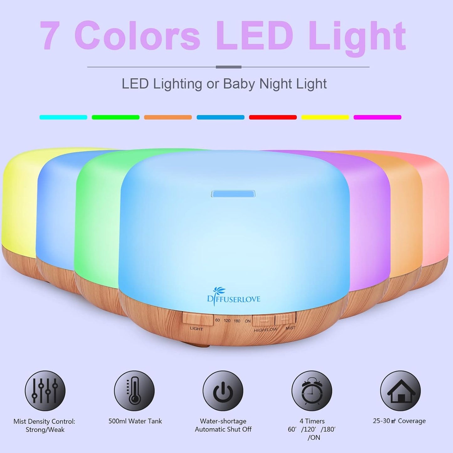Diffuserlove Diffuser Essential Oil Diffusers 500ML Remote Control Aroma Diffuser Cool Mist Aromatherapy Diffuser with Mute Design, Timer and Auto Shut-Off for Office Living Room Yellow