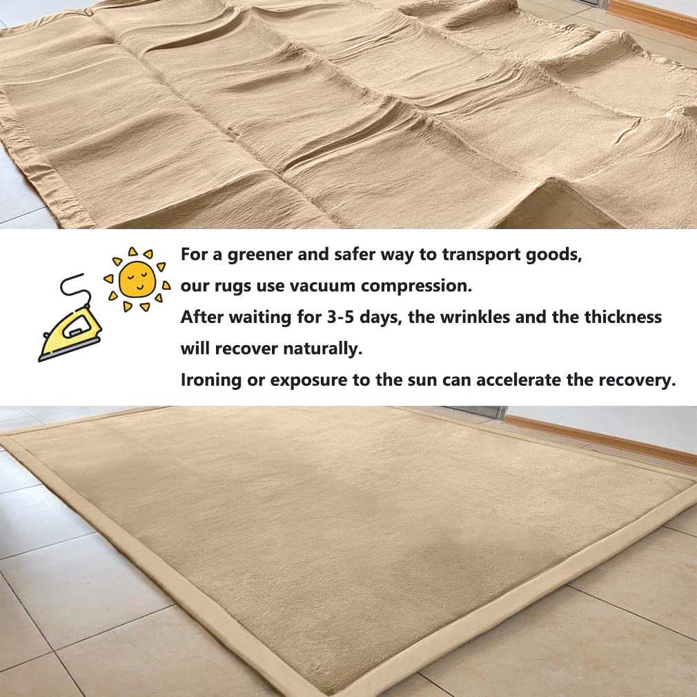 Loartee Nursery Rug Coral Velvet Crawling Area Rug (6'8"x9'2", Brown) for Toddler Children Play, Yoga, Exercise Pads Carpet