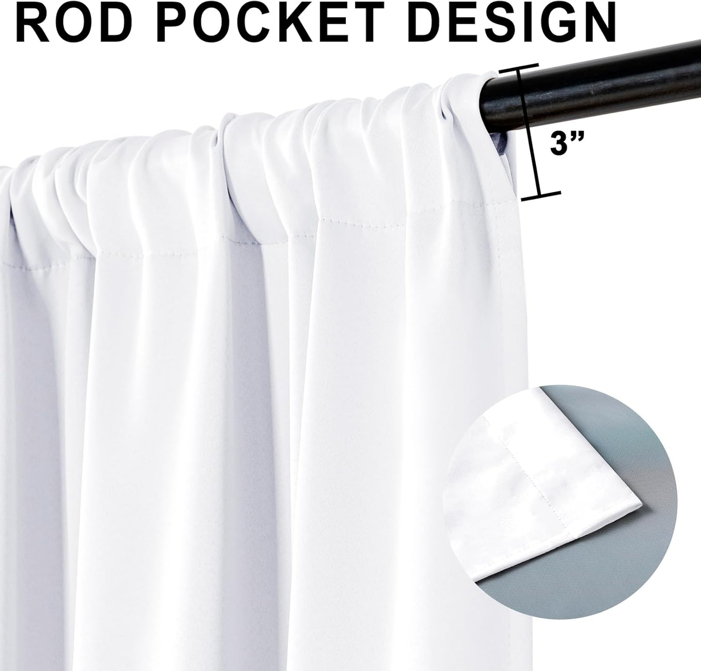 XWZO White 100% Blackout Curtains - Heat and Full Light Blocking Drapes with Black Liner for Bedroom/Laundry Room, Rod Pocket Extra Large Window Panels with Tiebacks, White, W52 x L108, Set of 2