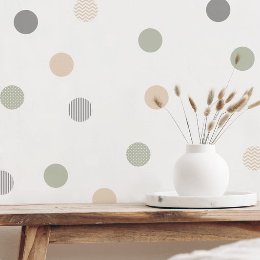 Boho Polka Dot Wall Decals 72 PCS, Removable Wall Decals Kids Room Decor Vinyl Murals DIY Cute Decorations (12 Sheets)