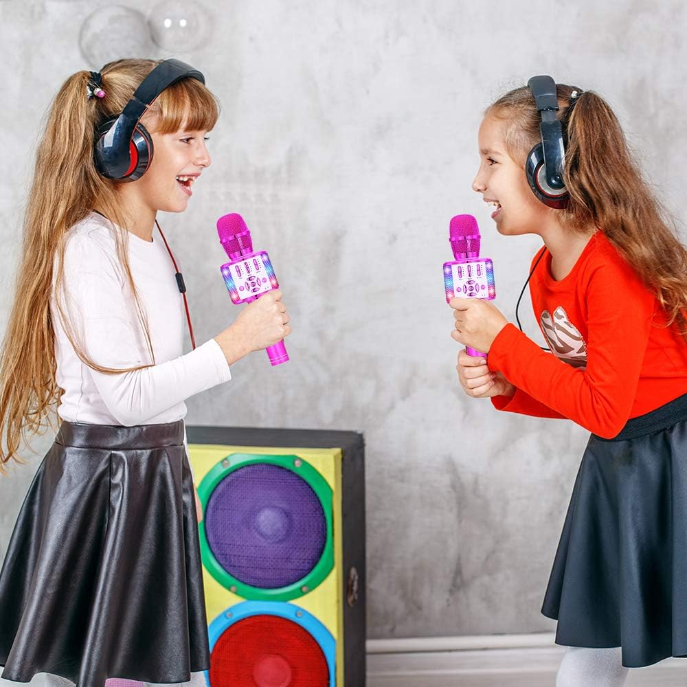 Amazmic Kids Karaoke Microphone Machine Toy Bluetooth Microphone Portable Wireless Karaoke Machine Handheld with LED Lights, Gift for Children Adults Birthday Party, Home KTV(Purple)
