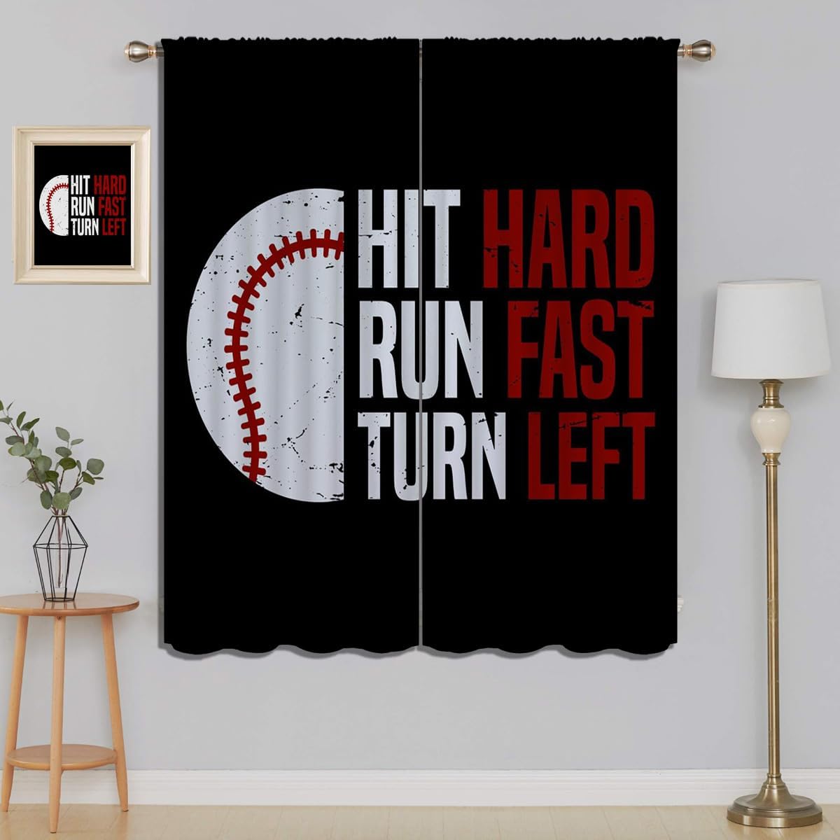 Baseball Blackout Curtains for Boy Girl Room Darkening Decor,Sport Theme Red and White Motto Dark Bedroom Living Room Home Rod Pocket Thermal Insulated Window Curtain/Drapes Panel,84x72 Inch…