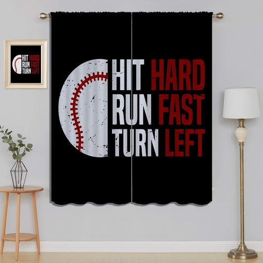 Baseball Blackout Curtains for Boy Girl Room Darkening Decor,Sport Theme Red and White Motto Dark Bedroom Living Room Home Rod Pocket Thermal Insulated Window Curtain/Drapes Panel,84x72 Inch…