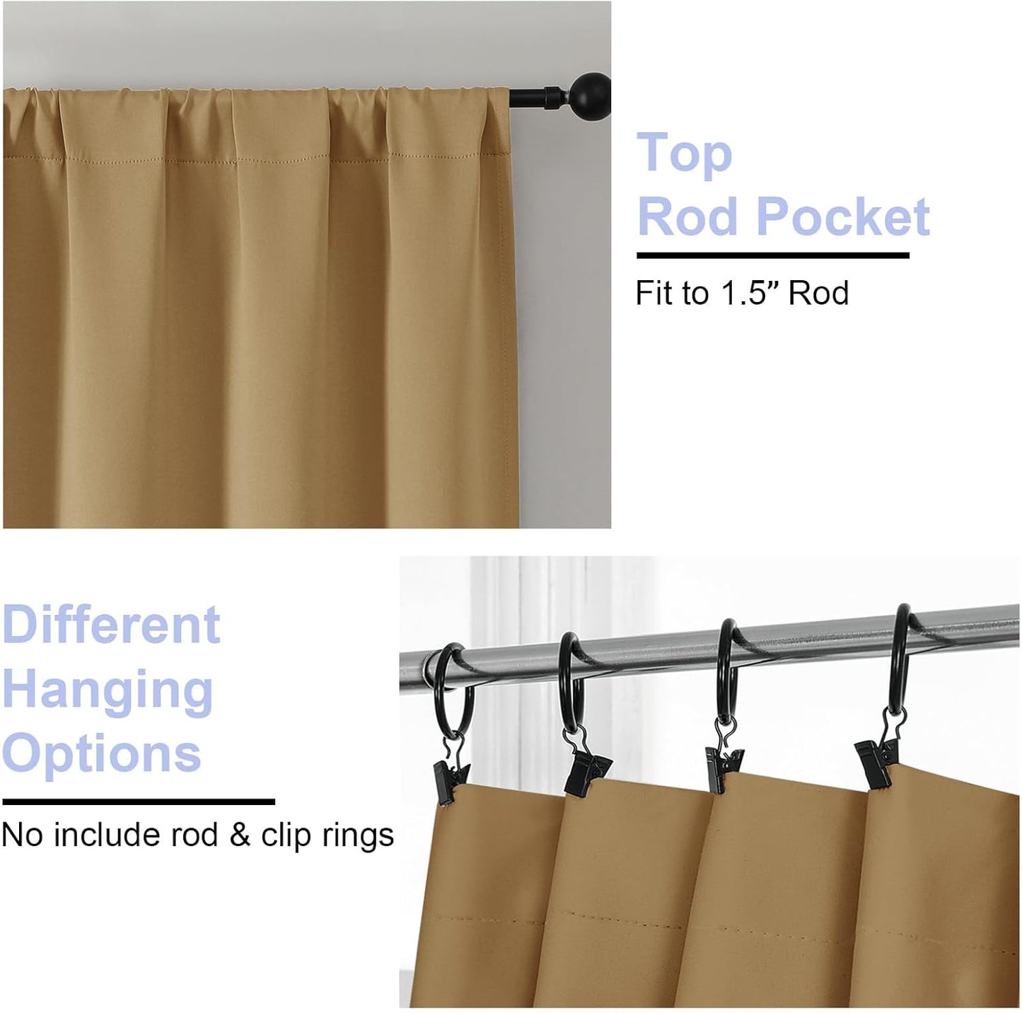 Simplebrand Ava Gold Short Blackout Curtains for Bedroom 45 Inches Long 2 Panels Set, Solid Thermal Insulated, Energy Saving Window Treatment Curtains Blackout Drapes, W40 x L45 Inch, Gold