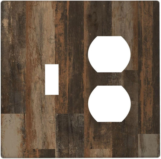 Rustic Brown Wood Grain Dark Oak Wallplates 1 Toggle 1 Duplex Switch Plate Electrical GFCI Faceplate Decorative Light Switch Covers for Farmhouse Home Decor