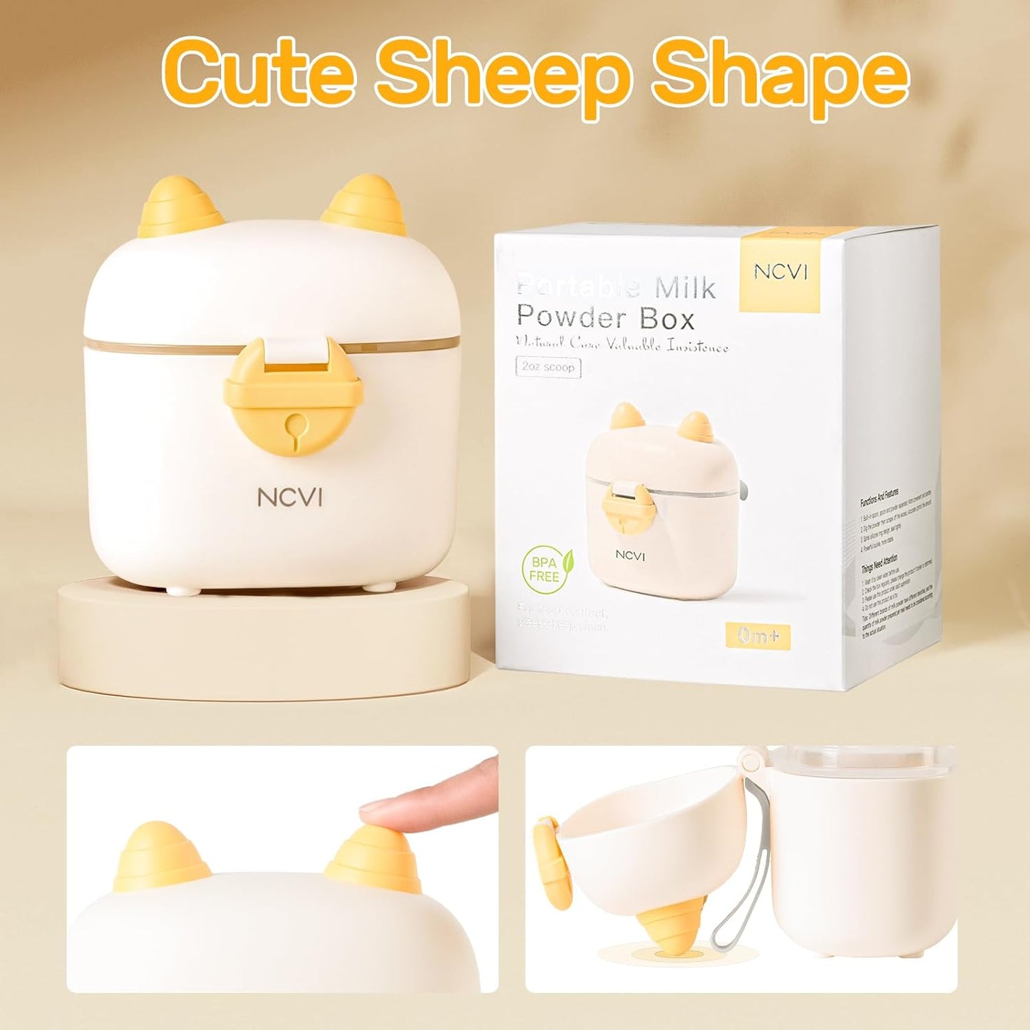 NCVI Formula Dispenser On the Go, Portable Baby Travel Milk Powder Formula Container Holder to Go with Scoop Suitable for Diaper Bag Backpack, Ready to Brew Milk Newborn Infant (White Sheep)