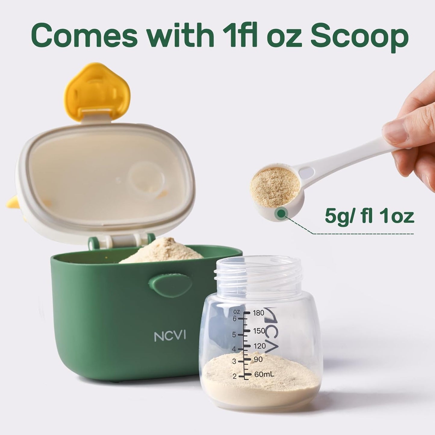 NCVI Baby Formula Dispenser On The Go, Formula Container To Go, Formula Holder for Travel, Outdoor Picnic with Baby Infant, Portable Container for Milk Powder, Snacks, Candy, Fruits (Green)