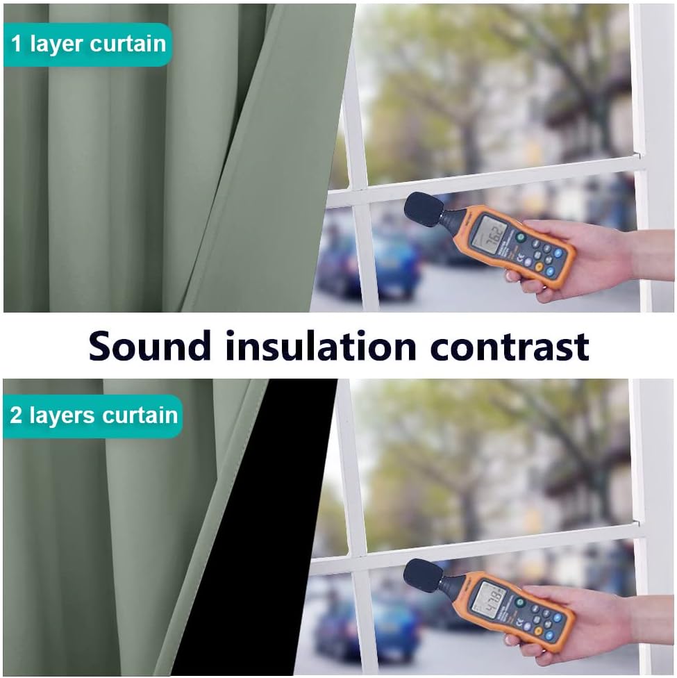 NICETOWN 100% Blackout Window Curtain Panels, Cold and Full Light Blocking Drapes with Black Liner for Nursery, 84 inches Drop Thermal Insulated Draperies (Greyish Green, 2 Pieces, 52" Wide per Panel)
