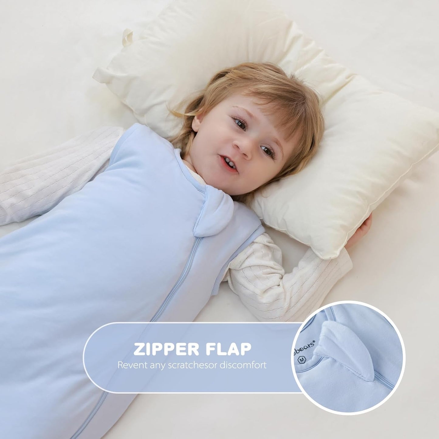 Mosebears Unisex Baby Sleep Sack 1.0 TOG, Supersoft Rayon Made from Bamboo Wearable Blanket with 2-Way Zipper (Fog Blue,0-6 Months)