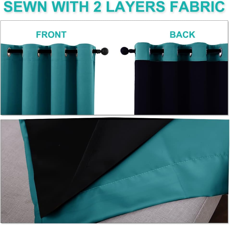 NICETOWN 100% Blackout Curtains 57 inches Long, Double-Deck Completely Blackout Window Treatment Thermal Insulated Lined Drapes for Small Window (Peacock Teal, 1 Pair, 55 inches Width Each Panel)