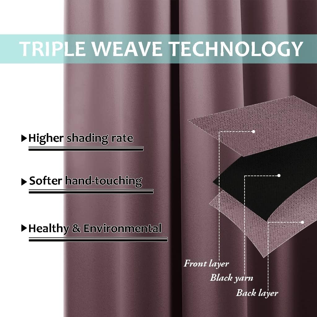 NICETOWN Dry Rose Blackout Curtains 84 inches Long, Full Light Blocking Drapes with Black Liner for Nursery, Thermal Insulated Draperies for Hall, Villa (2 Pieces, 42" Wide Each Panel, Dry Rose)