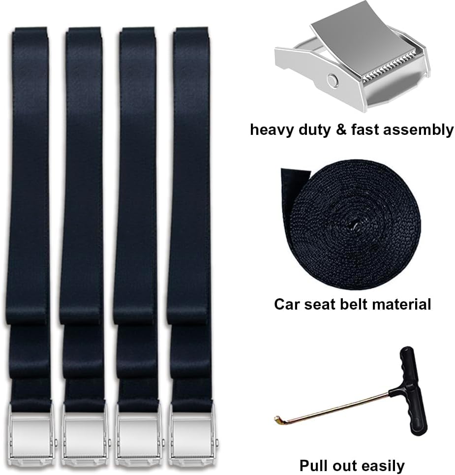 Eurmax USA Trampoline Stakes Heavy Duty Trampoline Parts Corkscrew Shape Steel Stakes Anchor Kit with T Hook for Trampolines -Set of 4 Bonus 4 Strong Belt,Silver